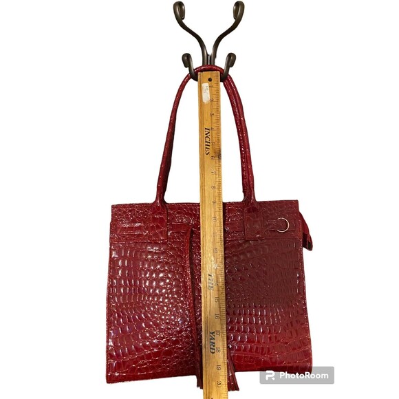 Elizabeth Arden Embossed Alligator Glossy Tassels Large Red Tote Bag Handbag - Picture 8 of 16
